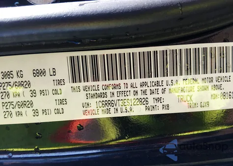 2014 Ram 1500 Laramie z USA, uszkodzony, nr VIN 1C6RR6VT3ES122826